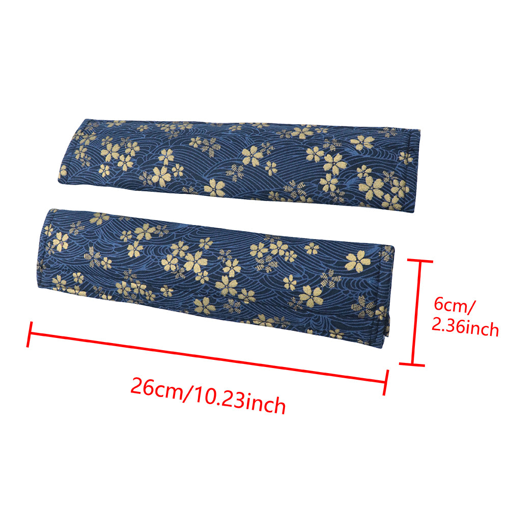 Brand New Universal 2PCS SAKURA Blue Flower Fabric Soft Cotton Seat Belt Cover Shoulder Pads
