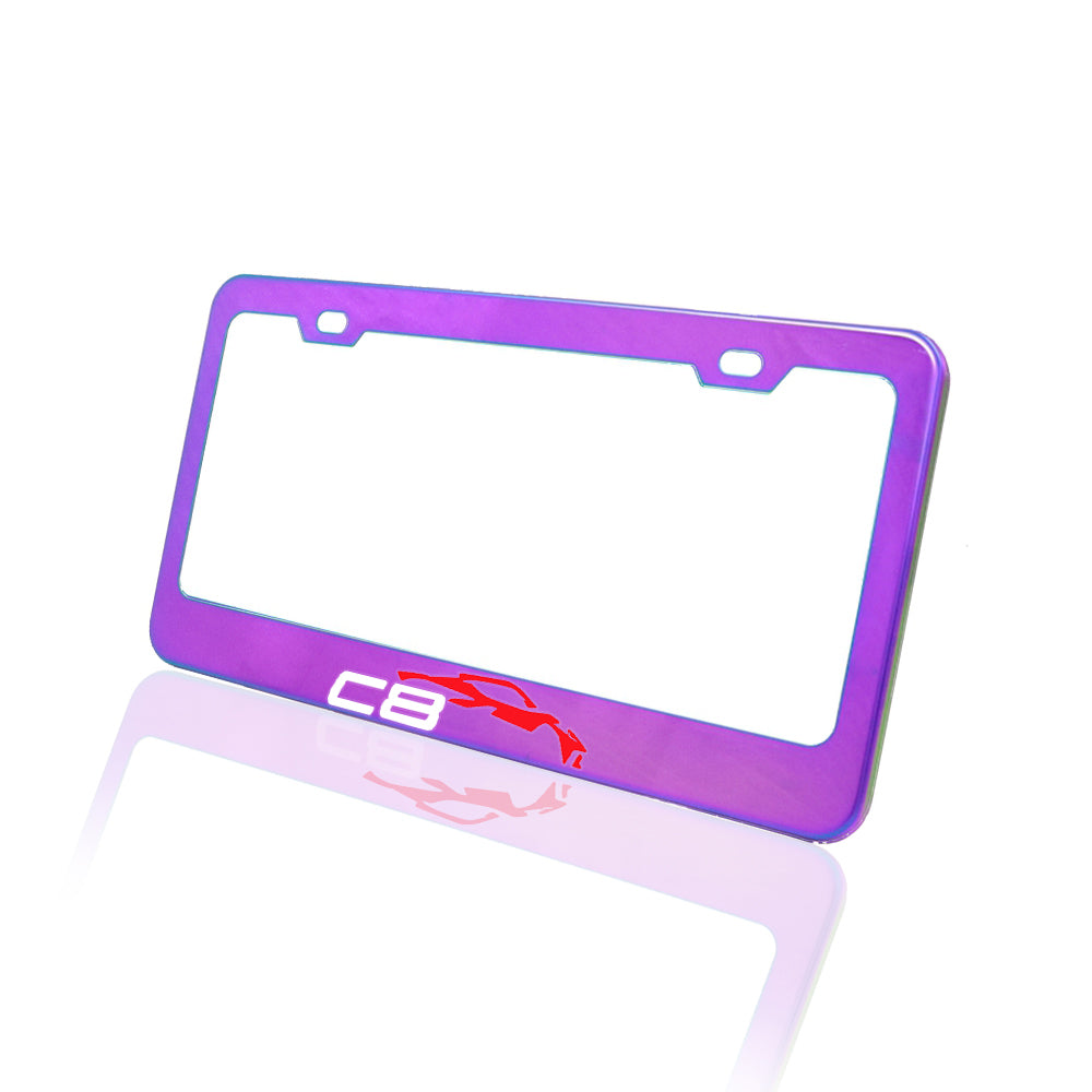 Brand New 1PCS UNIVERSAL C8 CORVETTE Neo Chrome Stainless Steel License Plate Frame