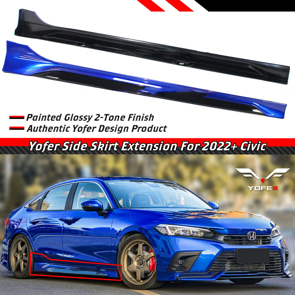 Brand New 2022-2024 Honda Civic Yofer Painted Aegean Blue Black 2 Tone Side Skirt Extension