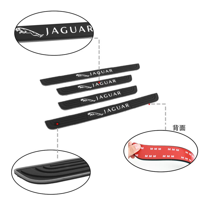 Brand New 4PCS Universal Jaguar Silver Rubber Car Door Scuff Sill Cover Panel Step Protector