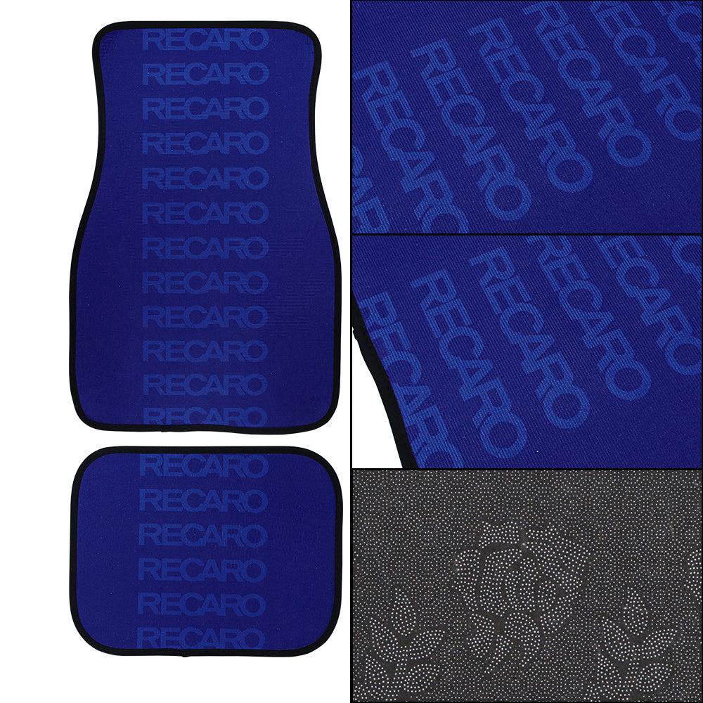 Brand New Universal 4PCS V6 RECARO STYLE Racing Blue Fabric Car Floor Mats Interior Carpets