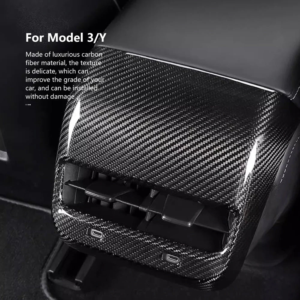Brand New 2017-2024 Tesla Model 3 & Y Real Carbon Fiber Rear Backseat A/C Vent Cover Trim