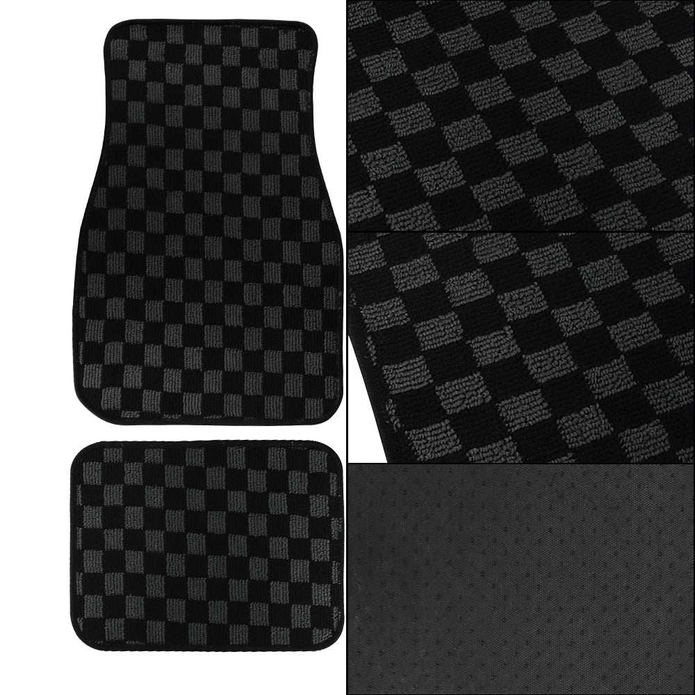 Brand New 4PCS UNIVERSAL CHECKERED BLACK Racing Fabric Car Floor Mats Interior Carpets