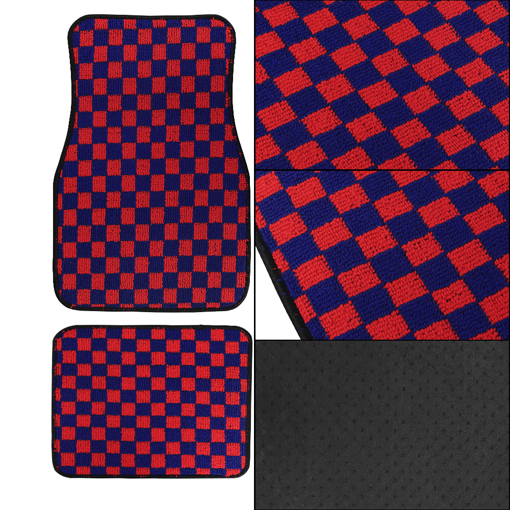 Brand New 4PCS UNIVERSAL CHECKERED Red Racing Fabric Car Floor Mats Interior Carpets