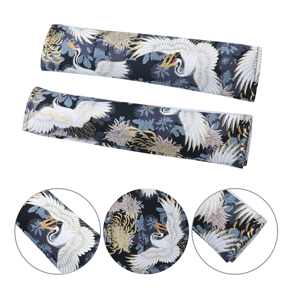 Brand New Universal 2PCS SAKURA Black Bird Fabric Soft Cotton Seat Belt Cover Shoulder Pads