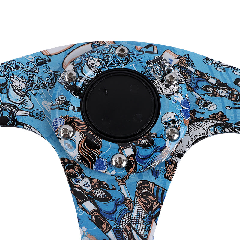 BRAND NEW UNIVERSAL 330MM Graphic Skull Look Yoke Style Acrylic 6 Holes Blue Steering Wheel w/Horn Button Cover