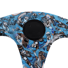 Load image into Gallery viewer, BRAND NEW UNIVERSAL 330MM Graphic Skull Look Yoke Style Acrylic 6 Holes Blue Steering Wheel w/Horn Button Cover