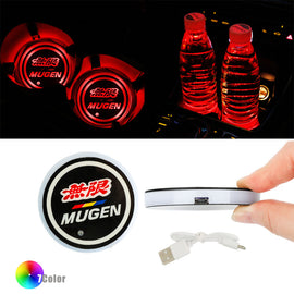 BRAND NEW UNIVERSAL V2 2PCS MUGEN Switchable Seven Colorful LED Car Cup Holder Mat Coaster Pad