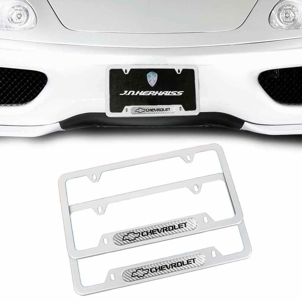 Brand New Universal 2PCS CHEVROLET Silver Metal License Plate Frame