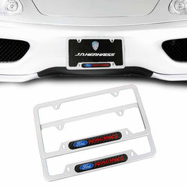 Brand New Universal 2PCS Ford Racing Silver Metal License Plate Frame