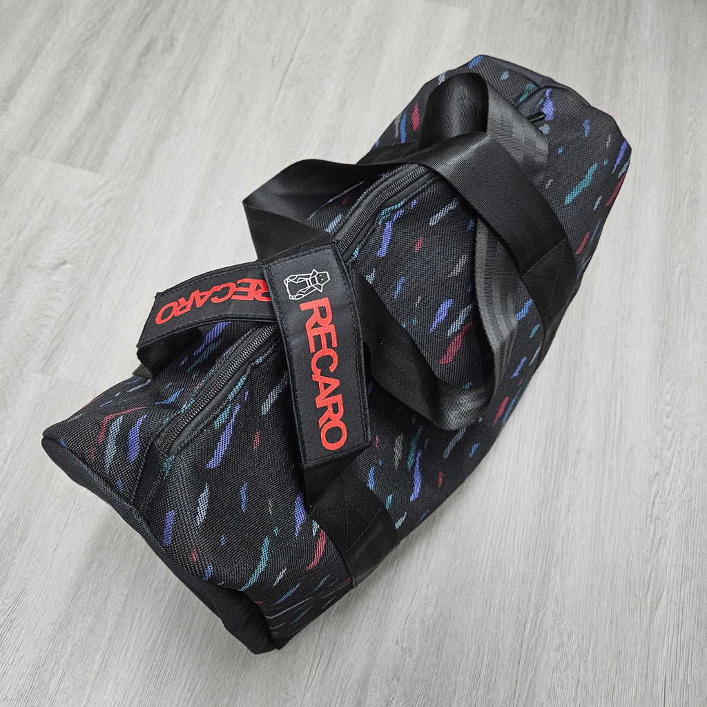 BRAND NEW DUFFLE TRAVEL GYM RECARO BAG WITH BLACK HARNESS STRAP JDM SEAT CLOTH RACING