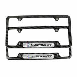 Brand New Universal 2PCS Mustang GT Carbon Fiber Look Metal License Plate Frame