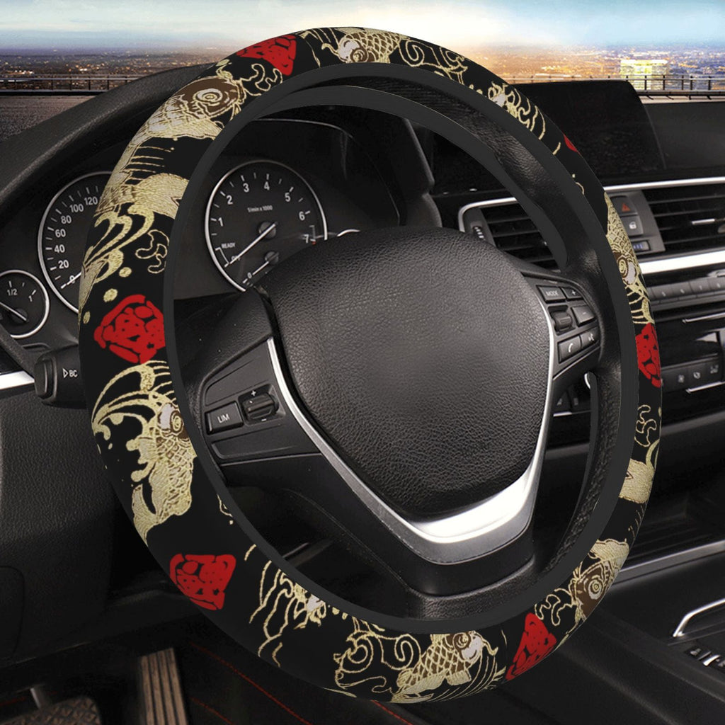 Brand New Universal Sakura Koi Fish Soft Flexible Fabric Car Auto Steering Wheel Cover Protector 14"-15.5"