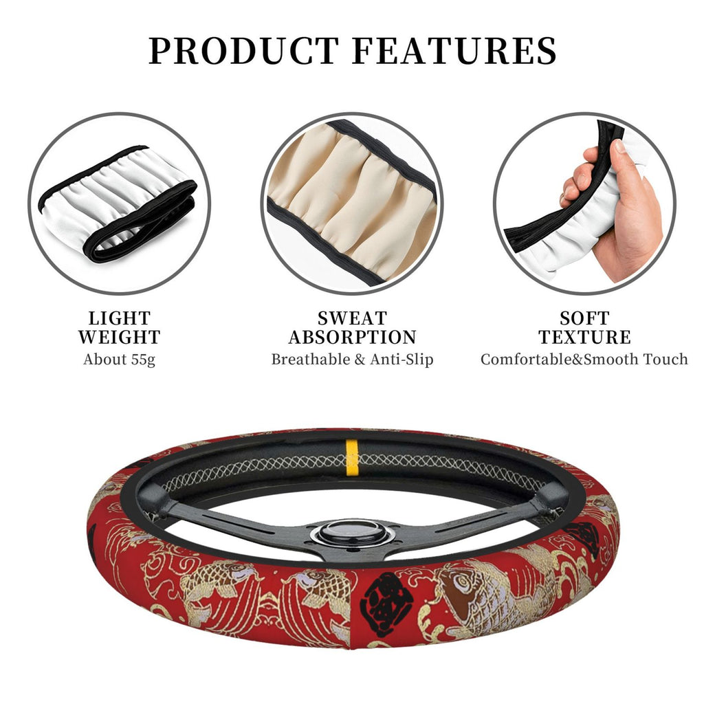 Brand New Universal Sakura Koi FIsh Soft Flexible Fabric Car Auto Steering Wheel Cover Protector 14"-15.5"