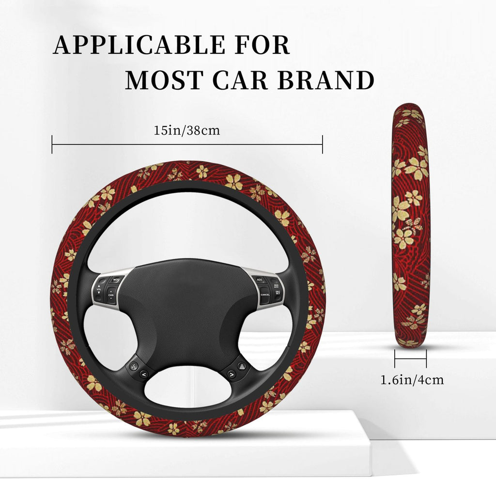 Brand New Universal Sakura Flower Soft Flexible Fabric Car Auto Steering Wheel Cover Protector 14"-15.5"