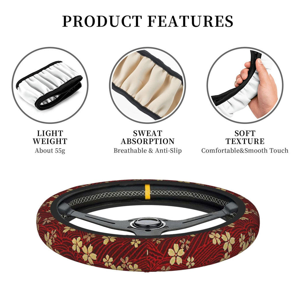 Brand New Universal Sakura Flower Soft Flexible Fabric Car Auto Steering Wheel Cover Protector 14"-15.5"