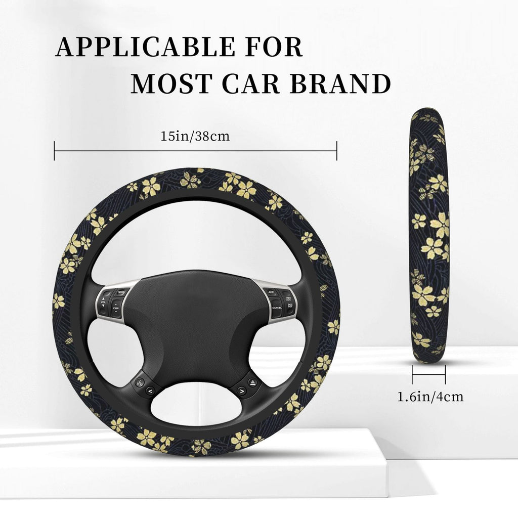 Brand New Universal Sakura Flower Soft Flexible Fabric Car Auto Steering Wheel Cover Protector 14"-15.5"