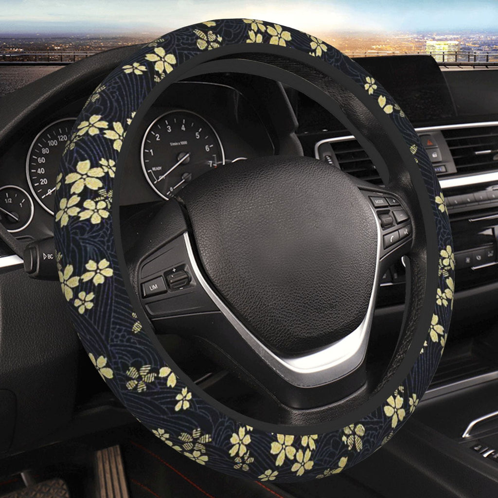 Brand New Universal Sakura Flower Soft Flexible Fabric Car Auto Steering Wheel Cover Protector 14"-15.5"