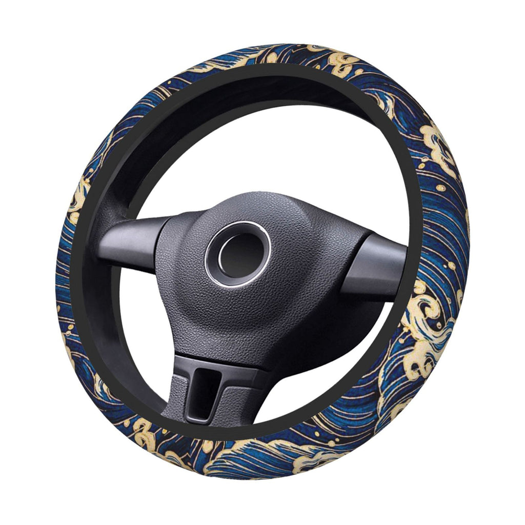 Brand New Universal Sakura Wave Blue Soft Flexible Fabric Car Auto Steering Wheel Cover Protector 14"-15.5"