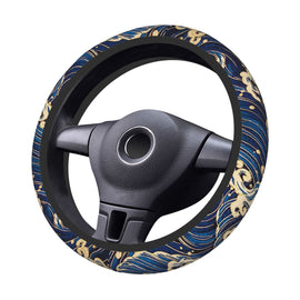 Brand New Universal Sakura Wave Blue Soft Flexible Fabric Car Auto Steering Wheel Cover Protector 14