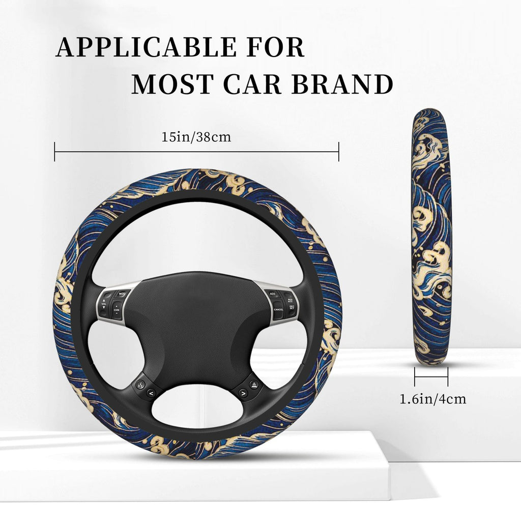 Brand New Universal Sakura Wave Blue Soft Flexible Fabric Car Auto Steering Wheel Cover Protector 14"-15.5"