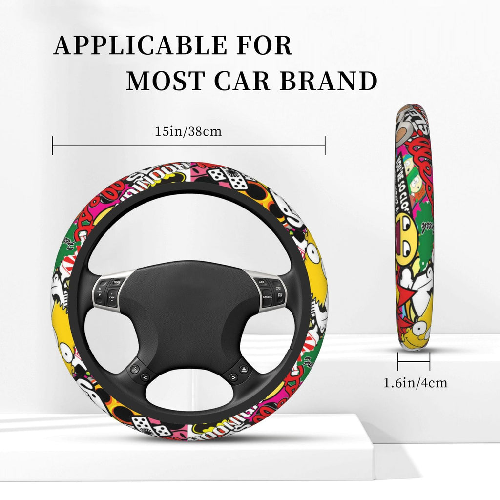 Brand New Universal Stickerbomb Soft Flexible Fabric Car Auto Steering Wheel Cover Protector 14"-15.5"