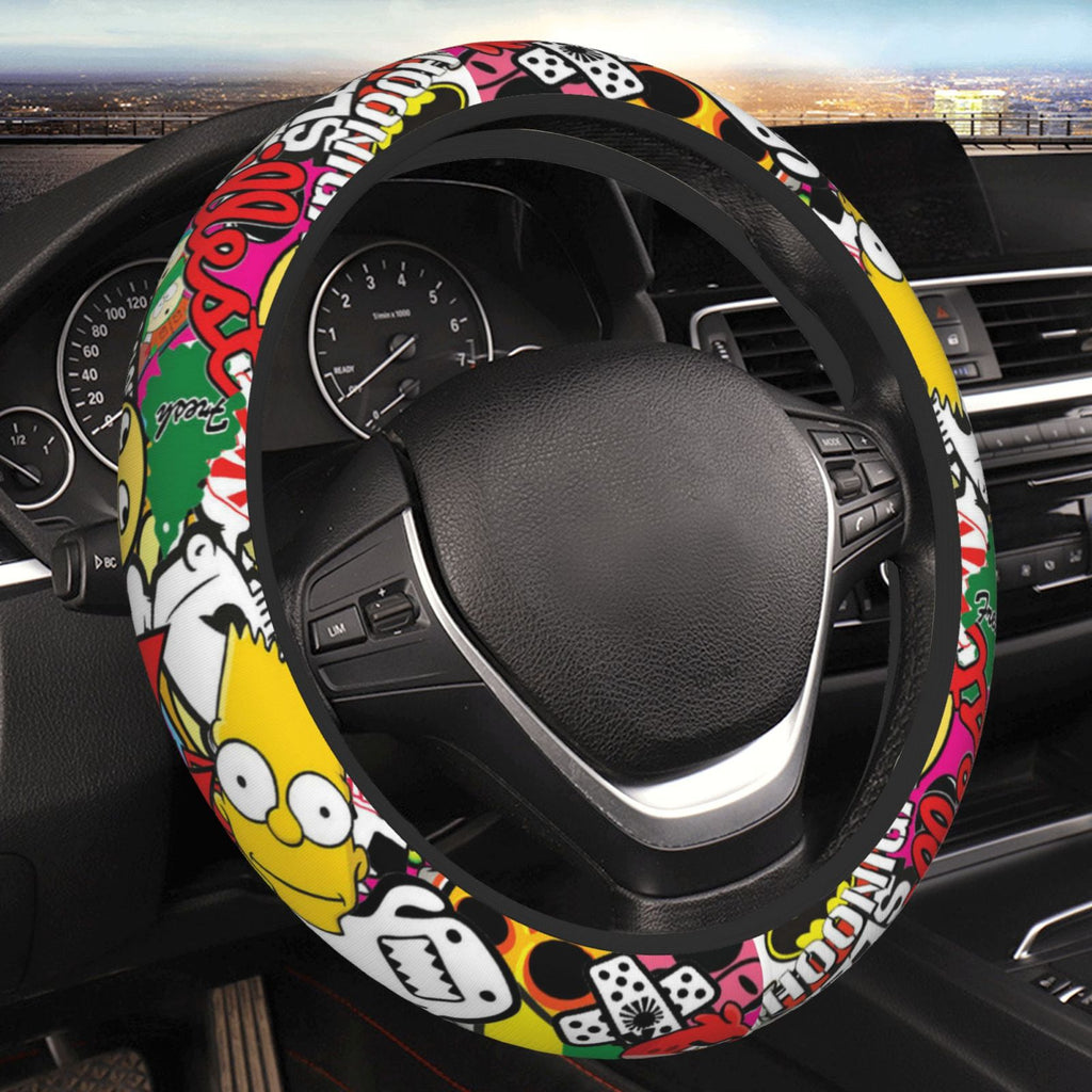 Brand New Universal Stickerbomb Soft Flexible Fabric Car Auto Steering Wheel Cover Protector 14"-15.5"