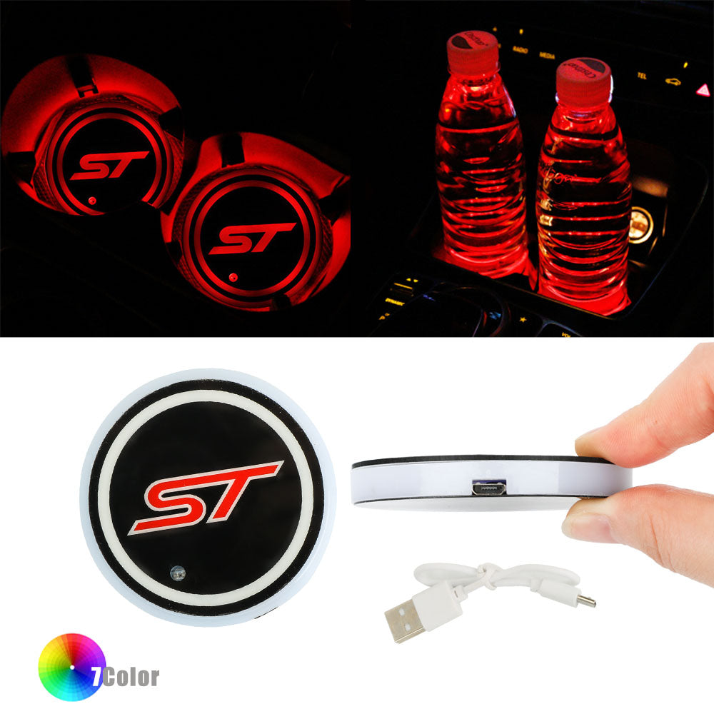 BRAND NEW UNIVERSAL V2 2PCS ST RACING Switchable Seven Colorful LED Car Cup Holder Mat Coaster Pad