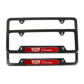 Brand New Universal 2PCS Cadillac Carbon Fiber Look Metal License Plate Frame