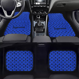 Brand New 4PCS UNIVERSAL SUPREME BLUE Racing Fabric Car Floor Mats Interior Carpets