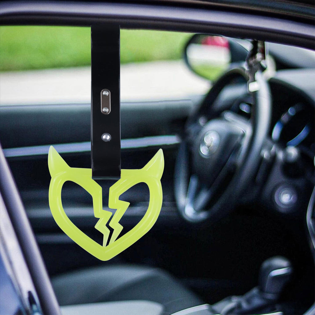 Brand New Devil Demon Broken Heart Yellow Glow In The Dark JDM TSURIKAWA Ring Subway Train Bus Handle Strap Charm Drift
