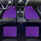 Brand New 4PCS UNIVERSAL CHECKERED Purple Racing Fabric Car Floor Mats Interior Carpets