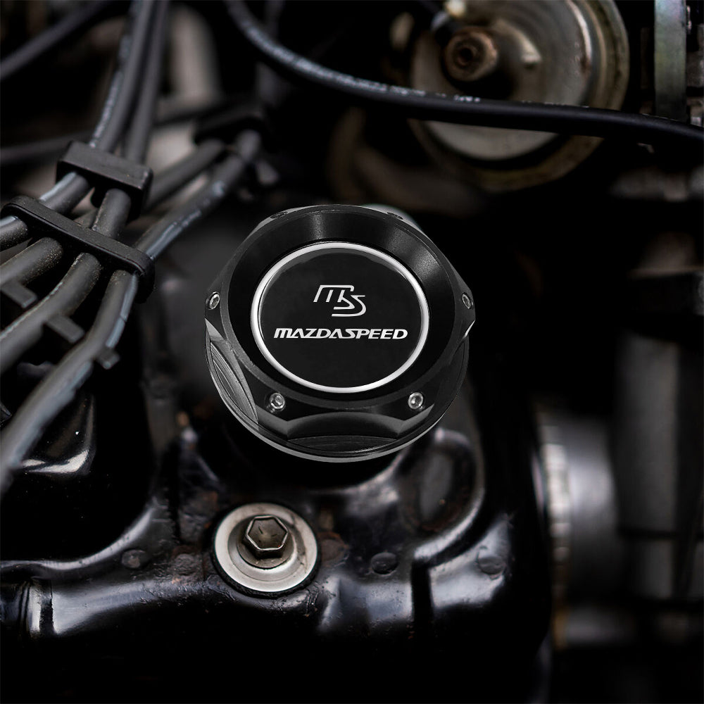 Brand New JDM Mazdaspeed Black Aluminum Engine Oil Fuel Filler Cap Billet For Mazda