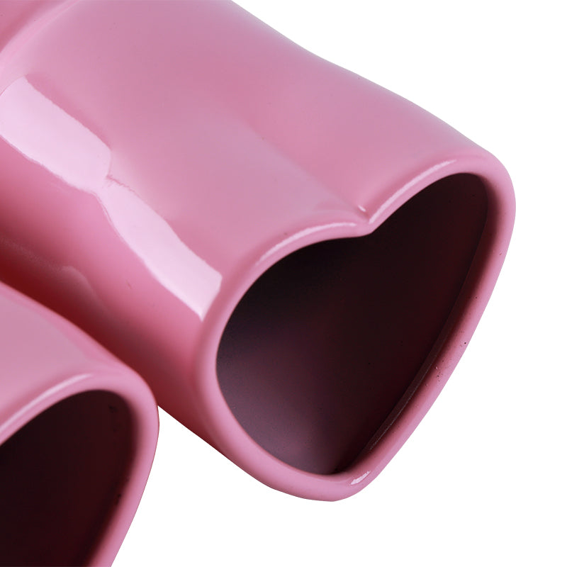 Brand New Universal Dual Pink Heart Shaped Stainless Steel Car Exhaust Pipe Muffler Tip Trim Straight