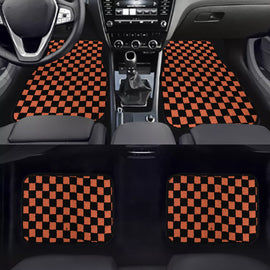 Brand New 4PCS UNIVERSAL CHECKERED Brown Racing Fabric Car Floor Mats Interior Carpets