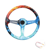 Load image into Gallery viewer, BRAND NEW UNIVERSAL 350MM 14&#39;&#39; Graphic Fire &amp; Water Style Acrylic Deep Dish 6 Holes Steering Wheel w/Horn Button Cover