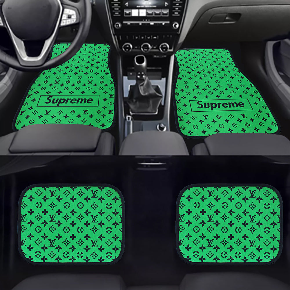 Brand New 4PCS UNIVERSAL SUPREME GREEN Racing Fabric Car Floor Mats Interior Carpets