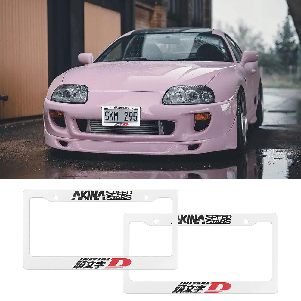 Brand New Universal 2PCS JDM INITIAL D AKINA SPEEDSTAR ABS Plastic White License Plate Frame
