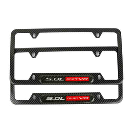 Brand New Universal 2PCS 5.0L COYOTE V8 Carbon Fiber Look Metal License Plate Frame