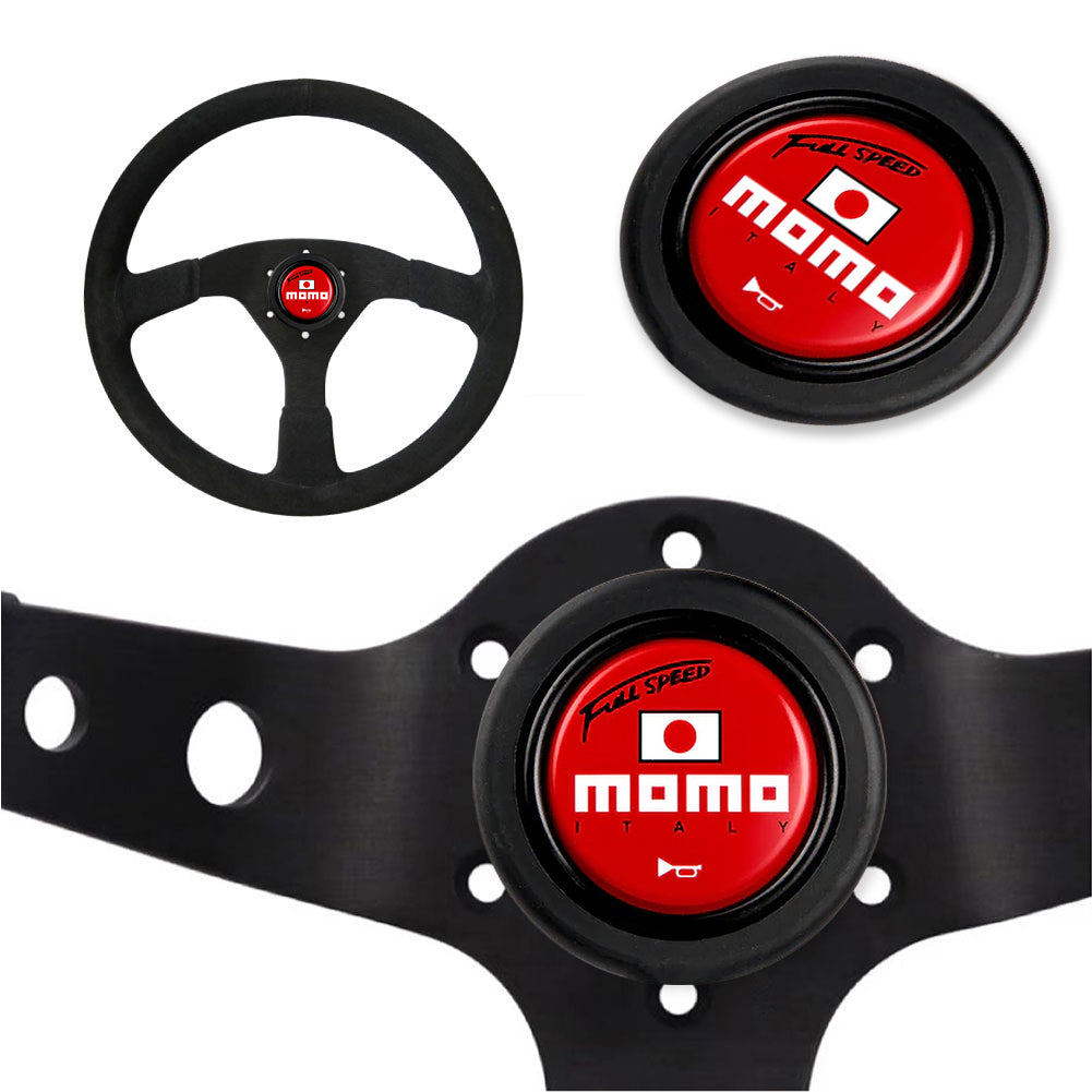 Brand New Universal Momo Car Horn Button Black Steering Wheel Center Cap W/Packaging