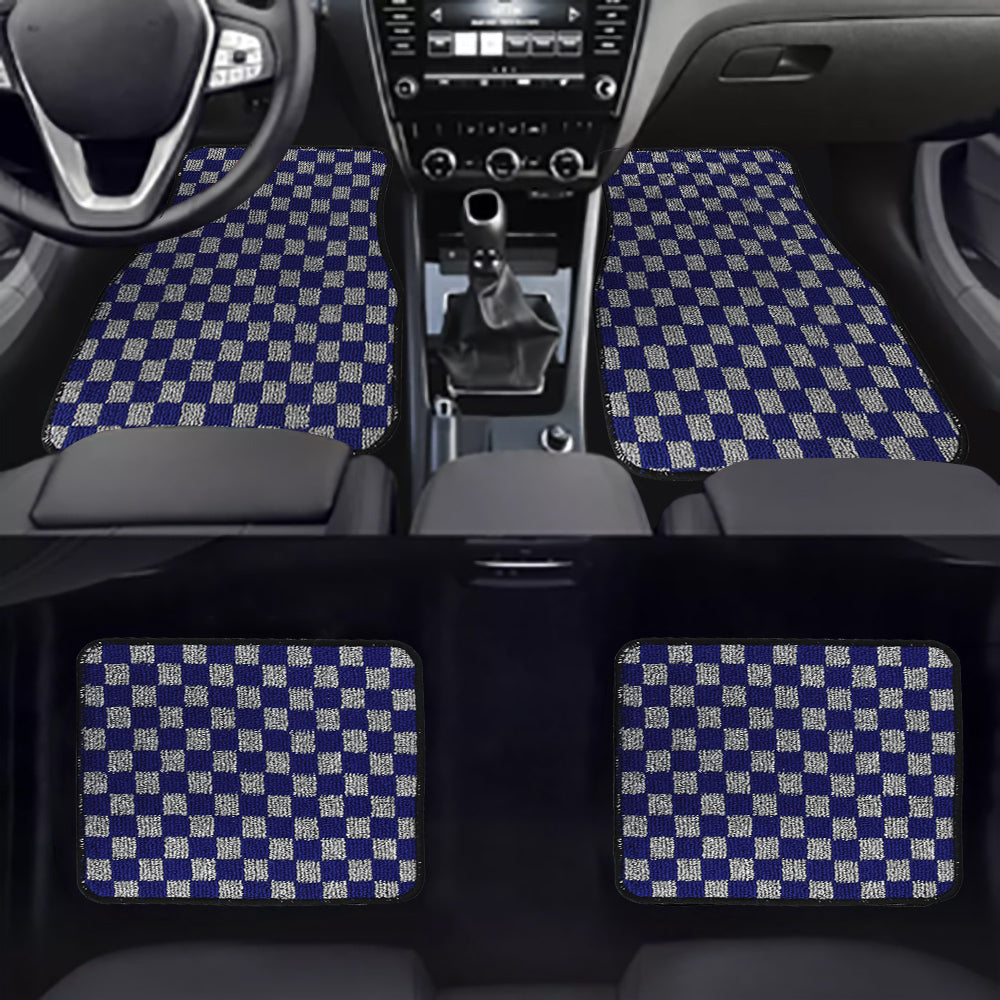 Brand New 4PCS UNIVERSAL CHECKERED GREY Racing Fabric Car Floor Mats Interior Carpets