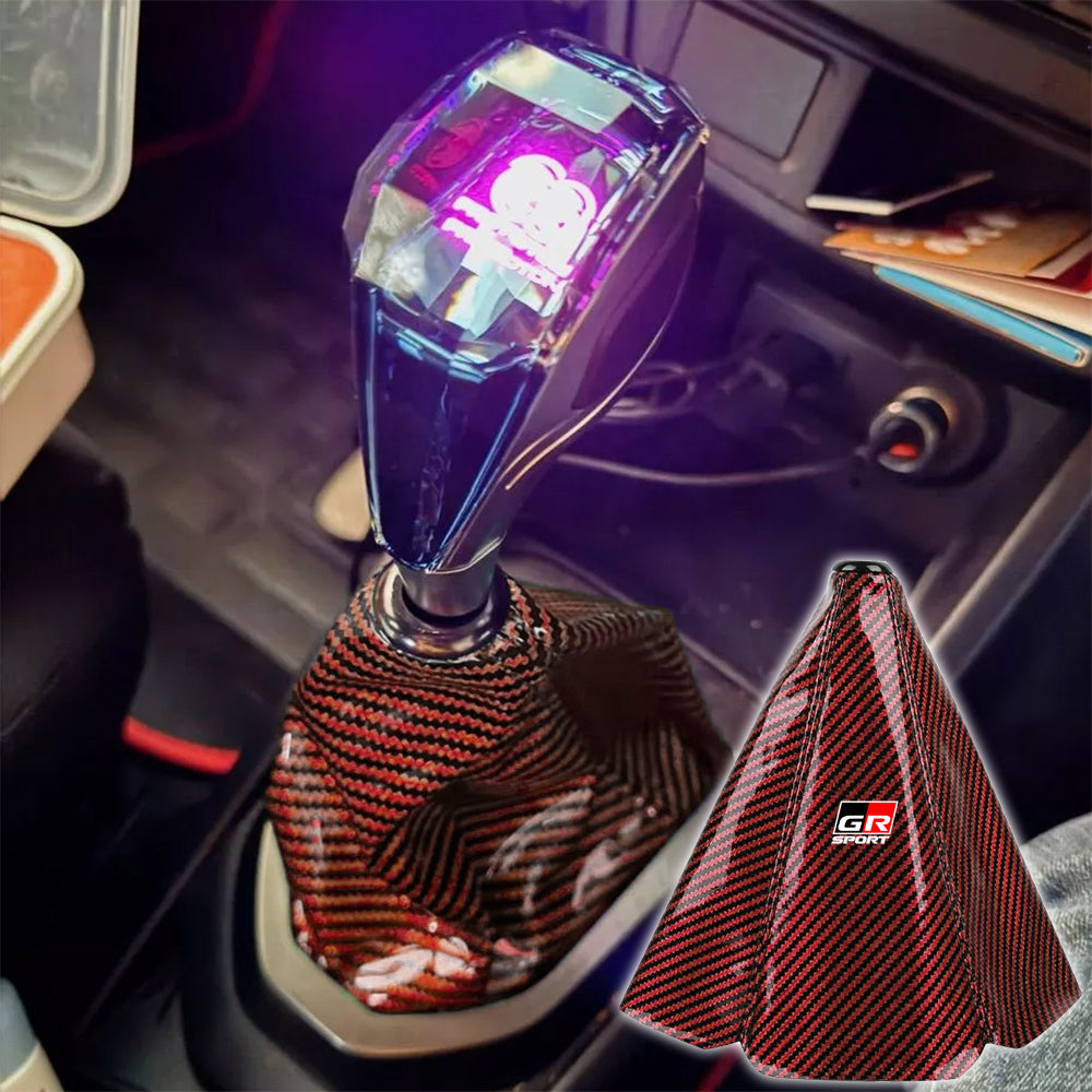 Brand New Universal GR SPORT Carbon Fiber Red Leather PVC Style Black Stitch Leather Gear Manual Shifter Shift Knob Boot
