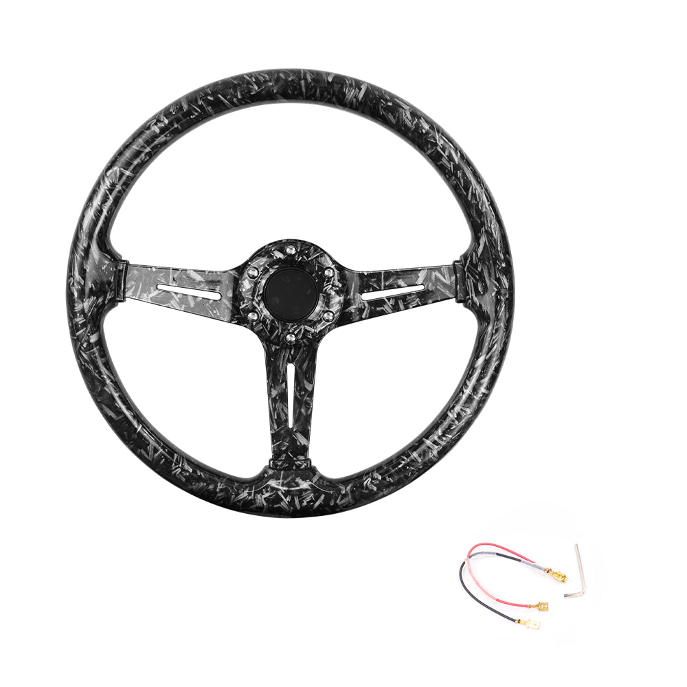 BRAND NEW UNIVERSAL 350MM 14'' Forge Carbon Fiber Style Acrylic Deep Dish 6 Holes Steering Wheel w/Horn Button Cover