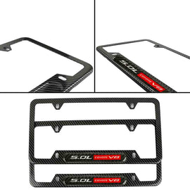 Brand New Universal 2PCS 5.0L COYOTE V8 Carbon Fiber Look Metal License Plate Frame