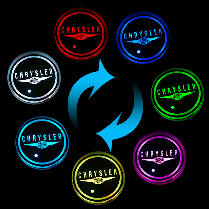 BRAND NEW UNIVERSAL 2PCS CHRYSLER Switchable Seven Colorful LED Car Cup Holder Mat Coaster Pad