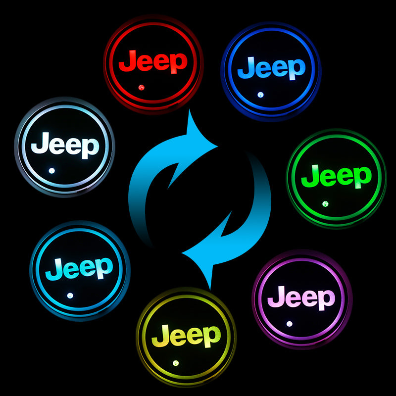 BRAND NEW UNIVERSAL 2PCS JEEP Switchable Seven Colorful LED Car Cup Holder Mat Coaster Pad