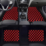 Brand New 4PCS UNIVERSAL CHECKERED Red Racing Fabric Car Floor Mats Interior Carpets