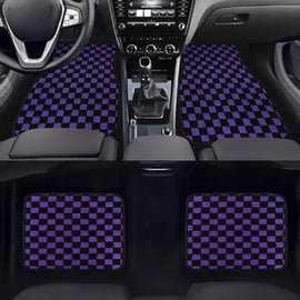 Brand New 4PCS UNIVERSAL CHECKERED Purple Racing Fabric Car Floor Mats Interior Carpets