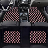 Brand New 4PCS UNIVERSAL CHECKERED Pink Racing Fabric Car Floor Mats Interior Carpets