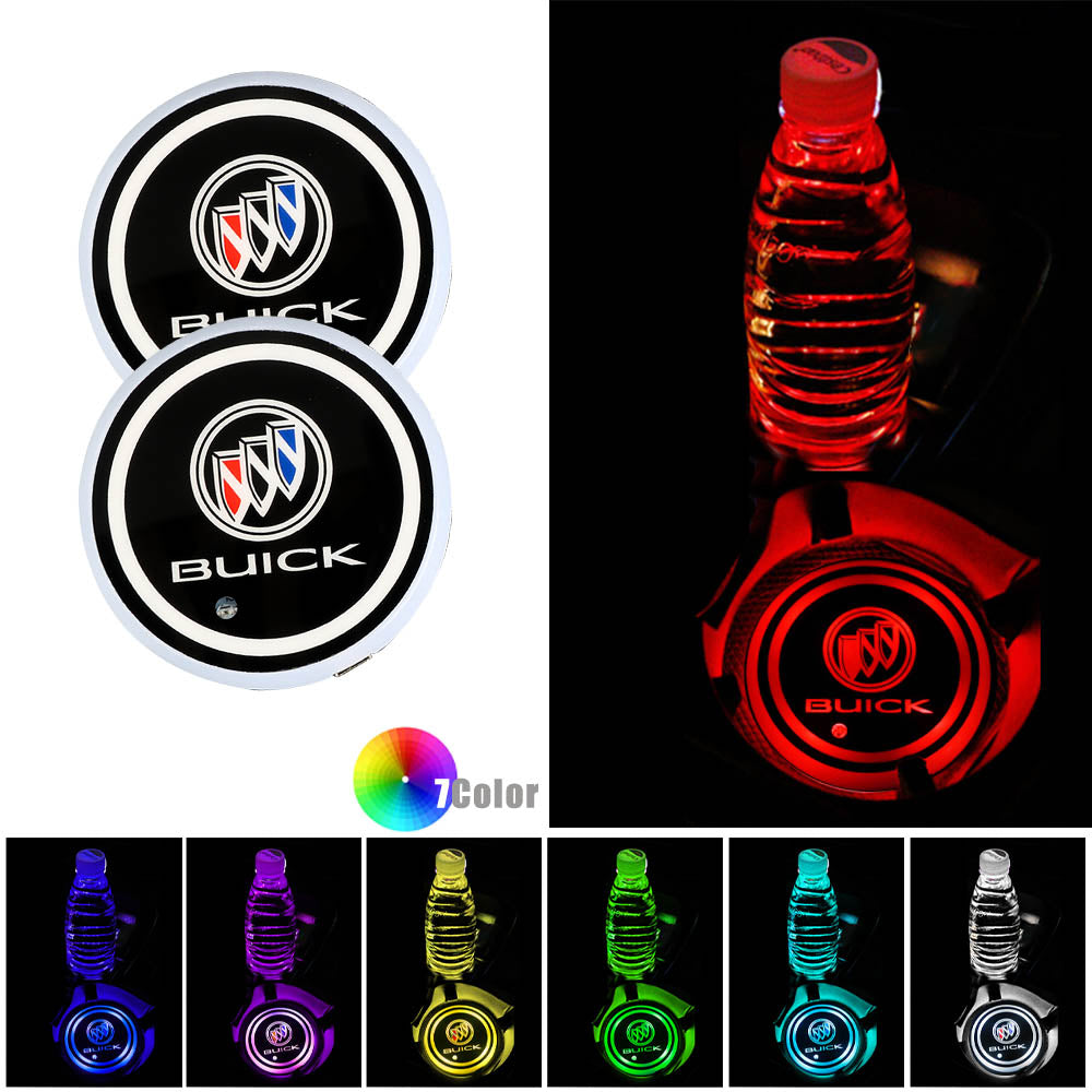 BRAND NEW UNIVERSAL V2 2PCS BUICK Switchable Seven Colorful LED Car Cup Holder Mat Coaster Pad